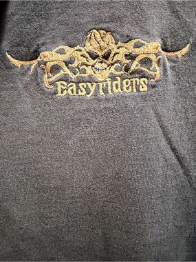 Vintage Easyriders Embroidered Skull Logo Tee - Black with Gold Stitching size L